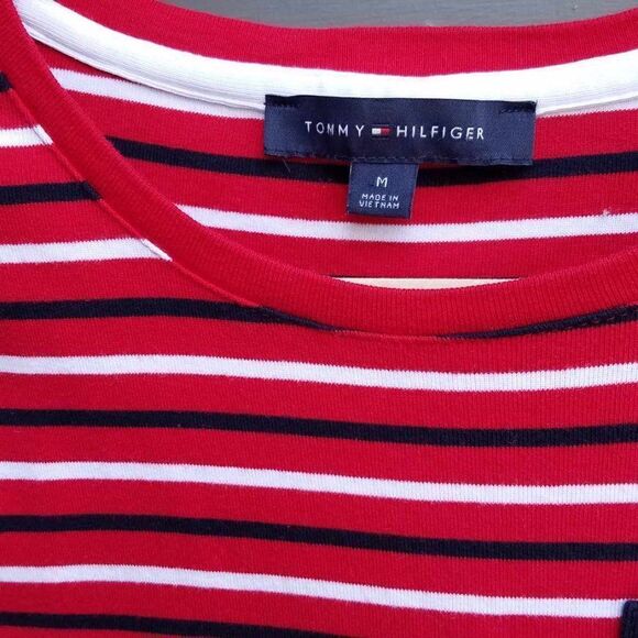 Like New Tommy Hilfiger Red Black white Striped Knit Cotton Dress size Medium - Picture 8 of 10